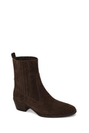 Woman Mink Short Thick-Heeled Suede Chelsea Boots | Derimod Woman Mink Short Thick-Heeled Suede Chelsea Boots | Derimod