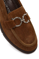 Women's Mink Buckled Suede Leather Comfort Loafer | Derimod Women's Mink Buckled Suede Leather Comfort Loafer | Derimod