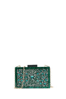Women's Green Chain Strap Stone Mini Clutch Bag | Derimod Women's Green Chain Strap Stone Mini Clutch Bag | Derimod