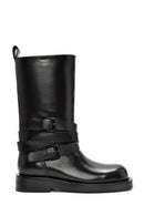 Women's Black Buckled Biker Leather Boots | Derimod Women's Black Buckled Biker Leather Boots | Derimod
