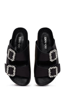 Women's Black Stoned Leather Slippers | Derimod Women's Black Stoned Leather Slippers | Derimod