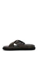 Men's Khaki Leather Slippers | Derimod Men's Khaki Leather Slippers | Derimod