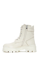 Women's Beige Leather Thick Soled Boots | Derimod Women's Beige Leather Thick Soled Boots | Derimod