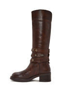 Kadın Kahverengi Kalın Topuklu Biker Deri Çizme | Derimod Kadın Kahverengi Kalın Topuklu Biker Deri Çizme | Derimod