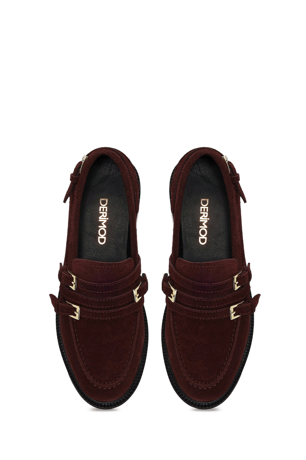 Kadın Bordo Tokalı Süet Deri Maskülen Loafer