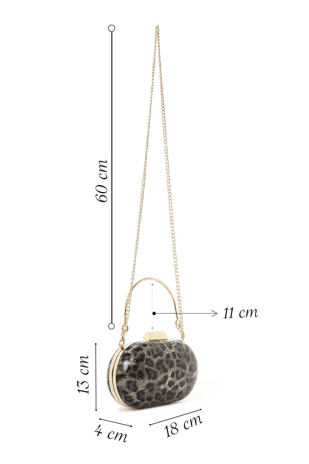 Kadın Altın Leoper Desenli Uzun Askılı Mini Portföy Abiye Çantası