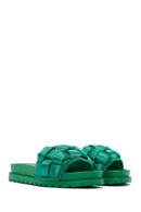 Women's Green Thick-Soled Knitted Patterned Slippers | Derimod Women's Green Thick-Soled Knitted Patterned Slippers | Derimod