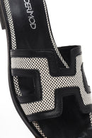 Women's Black Patterned Leather Slippers | Derimod Women's Black Patterned Leather Slippers | Derimod