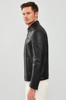 Alanzo Men's Black Leather Jacket | Derimod Alanzo Men's Black Leather Jacket | Derimod