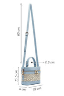 Women's Blue Long Strap Patterned Mini Box Crossbody Bag | Derimod Women's Blue Long Strap Patterned Mini Box Crossbody Bag | Derimod
