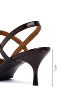 Woman Brown Open-Back Thin-Heeled Croc-Embossed Leather Shoes | Derimod Woman Brown Open-Back Thin-Heeled Croc-Embossed Leather Shoes | Derimod