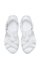 Kadın Beyaz Bantlı Deri Comfort Sandalet | Derimod Kadın Beyaz Bantlı Deri Comfort Sandalet | Derimod