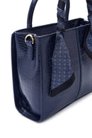 Women's Navy Blue Long Strap Crocodile Patterned Handbag with Accessory Detail | Derimod Women's Navy Blue Long Strap Crocodile Patterned Handbag with Accessory Detail | Derimod