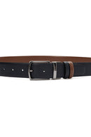 Men's Navy Blue Printed Leather Belt | Derimod Men's Navy Blue Printed Leather Belt | Derimod