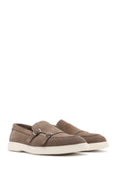 Men's Beige Double Buckle Suede Leather Casual Loafer | Derimod Men's Beige Double Buckle Suede Leather Casual Loafer | Derimod