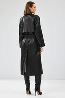 Nicole Women's Black Double Breasted Long Leather Trench Coat | Derimod Nicole Women's Black Double Breasted Long Leather Trench Coat | Derimod