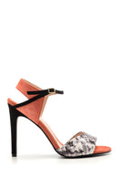 Women's Crocodile Detailed Suede Heeled Shoes | Derimod Women's Crocodile Detailed Suede Heeled Shoes | Derimod
