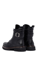 Woman Black Lace-Up Zip Closure Leather Combat Boots | Derimod Woman Black Lace-Up Zip Closure Leather Combat Boots | Derimod
