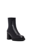 Woman Black Zip Closure Thick-Heeled Leather Boots | Derimod Woman Black Zip Closure Thick-Heeled Leather Boots | Derimod