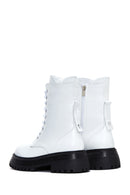 Women's White Leather Zippered Boots | Derimod Women's White Leather Zippered Boots | Derimod