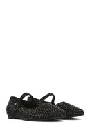 Women's Black Stone Leather Ballerinas | Derimod Women's Black Stone Leather Ballerinas | Derimod