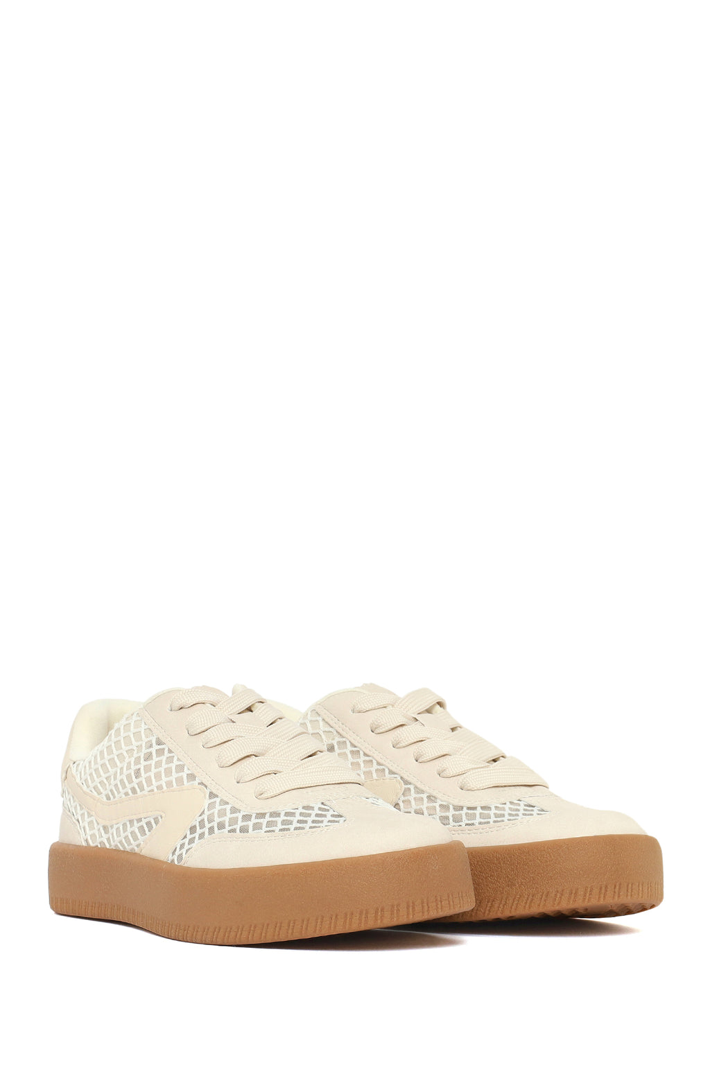 Kadın Bej Bağcıklı Kumaş Sneaker
