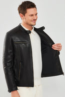 Demar Erkek Siyah Slim-Fit Deri Ceket | Derimod Demar Erkek Siyah Slim-Fit Deri Ceket | Derimod