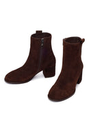 Woman Brown Zip Closure Chunky Heeled Suede Boots | Derimod Woman Brown Zip Closure Chunky Heeled Suede Boots | Derimod