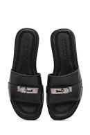 Women's Black Buckle Leather Slippers | Derimod Women's Black Buckle Leather Slippers | Derimod