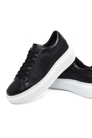 Kadın Siyah Bağcıklı Kalın Taban Deri Sneaker | Derimod Kadın Siyah Bağcıklı Kalın Taban Deri Sneaker | Derimod