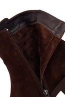 Woman Brown Zip Closure Chunky Heeled Suede Boots | Derimod Woman Brown Zip Closure Chunky Heeled Suede Boots | Derimod