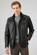 Mateo Men's Black Leather Jacket | Derimod Mateo Men's Black Leather Jacket | Derimod