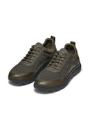 Geox Men's Khaki Spherica Lace-Up Leather Sneakers | Derimod Geox Men's Khaki Spherica Lace-Up Leather Sneakers | Derimod