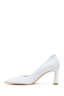 Woman White Thick-Heeled Leather Stiletto | Derimod Woman White Thick-Heeled Leather Stiletto | Derimod