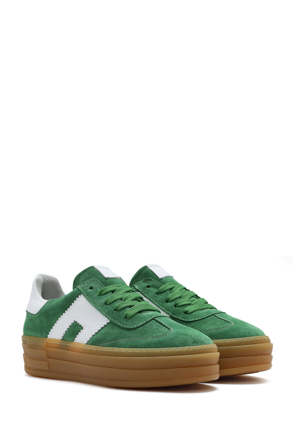 Kadın Yeşil Bağcıklı Süet Deri Sneaker