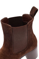 Woman Brown Suede Heels Leather Chelsea Boots | Derimod Woman Brown Suede Heels Leather Chelsea Boots | Derimod