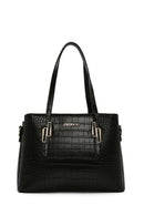 Woman Black Long-Strap Crocodile-Embossed Shoulder Bag | Derimod Woman Black Long-Strap Crocodile-Embossed Shoulder Bag | Derimod