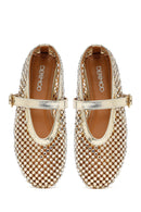 Women's Gold Mesh Stone-Studded Ballet Flats | Derimod Women's Gold Mesh Stone-Studded Ballet Flats | Derimod