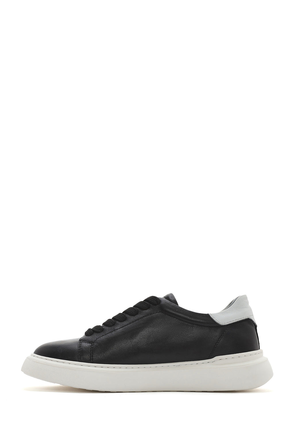 Erkek Siyah Bağcıklı Kalın Tabanlı Deri Sneaker