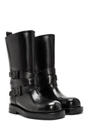 Women's Black Buckled Biker Leather Boots | Derimod Women's Black Buckled Biker Leather Boots | Derimod