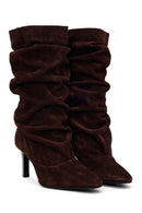 Woman Brown Thin-Heeled Suede Boots | Derimod Woman Brown Thin-Heeled Suede Boots | Derimod