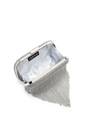 Women's Silver Long Chain Strap Stoned Clutch Bag | Derimod Women's Silver Long Chain Strap Stoned Clutch Bag | Derimod