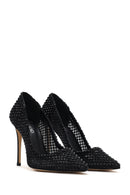 Woman Black Embellished High Thin-Heeled Leather Stiletto | Derimod Woman Black Embellished High Thin-Heeled Leather Stiletto | Derimod