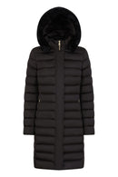 Geox Women's Black Bettanie Double Collar Hooded Fur Coat | Derimod Geox Women's Black Bettanie Double Collar Hooded Fur Coat | Derimod