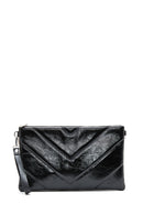Women's Black Chain Strap Patterned Clutch Bag | Derimod Women's Black Chain Strap Patterned Clutch Bag | Derimod