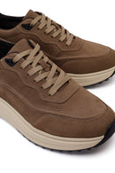 Male Mink Lace-Up Thick-Soled Nubuck Leather Sneaker | Derimod Male Mink Lace-Up Thick-Soled Nubuck Leather Sneaker | Derimod