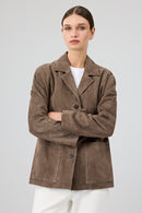 Gloria Women's Mink Oversize Suede Leather Jacket | Derimod Gloria Women's Mink Oversize Suede Leather Jacket | Derimod