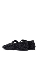 Woman Black Leopard Pattern Buckled Suede Leather Babet | Derimod Woman Black Leopard Pattern Buckled Suede Leather Babet | Derimod