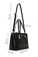 Woman Black Long-Strap Crocodile-Embossed Shoulder Bag | Derimod Woman Black Long-Strap Crocodile-Embossed Shoulder Bag | Derimod
