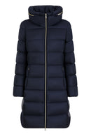 Geox Women's Navy Blue Charlene Slim Fit Hooded Long Coat | Derimod Geox Women's Navy Blue Charlene Slim Fit Hooded Long Coat | Derimod